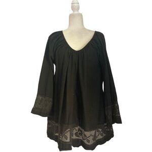 House of Woo California Tunic Blouse Top in Black Cotton Gauze with Pockets